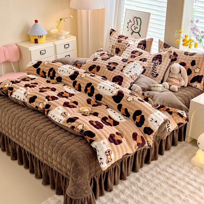 91家纺网 家纺一手货源 找家纺 金盛皇朝家纺 2025新款高克重仿兔毛泡泡牛奶绒床单床盖单件三件四件套 豹纹猫仔