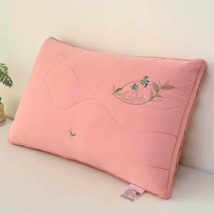 十仟家纺 2025新款亲肤纯色茶韵枕枕头枕芯 粉色