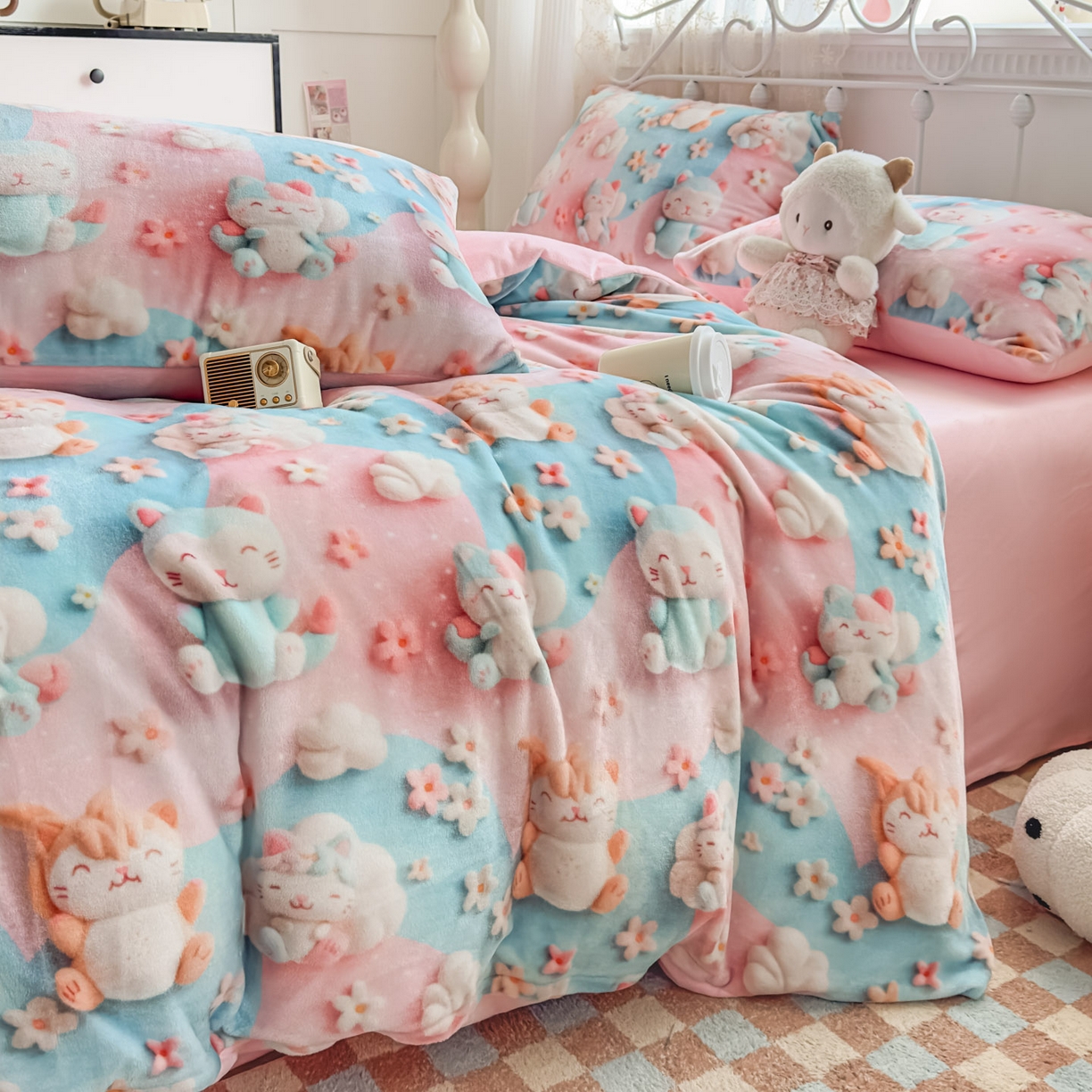 91家纺网 家纺一手货源 找家纺 潮邦创意家居 2025新款5D数码牛奶绒印花系列四件套 糖宝