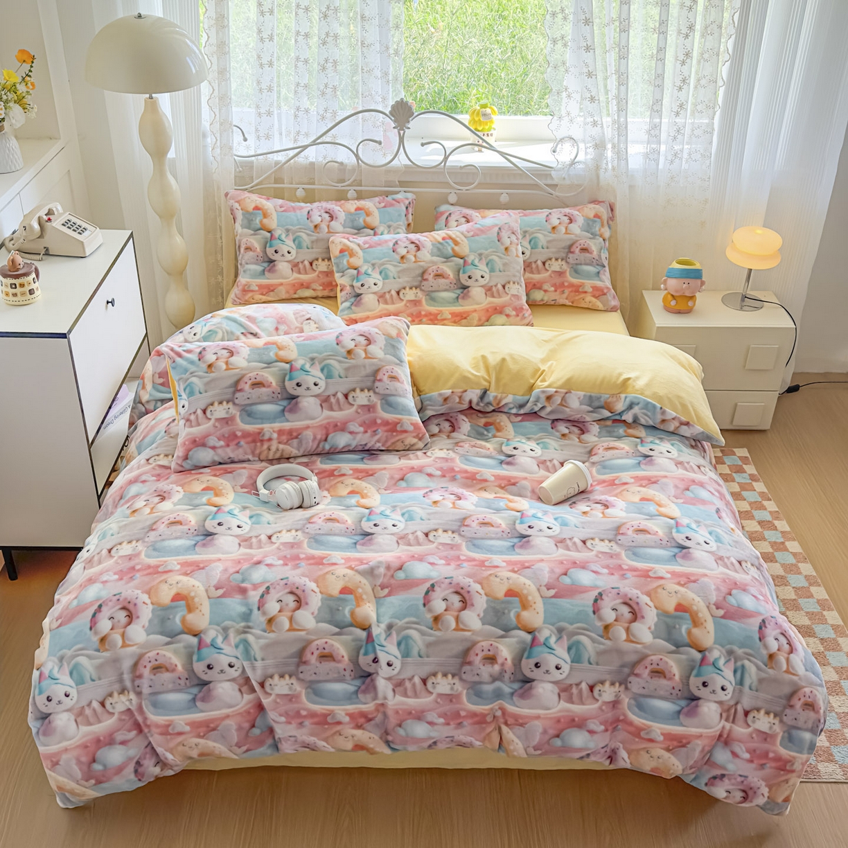 91家纺网 家纺一手货源 找家纺 潮邦创意家居 2025新款5D数码牛奶绒印花系列四件套 甜甜圈