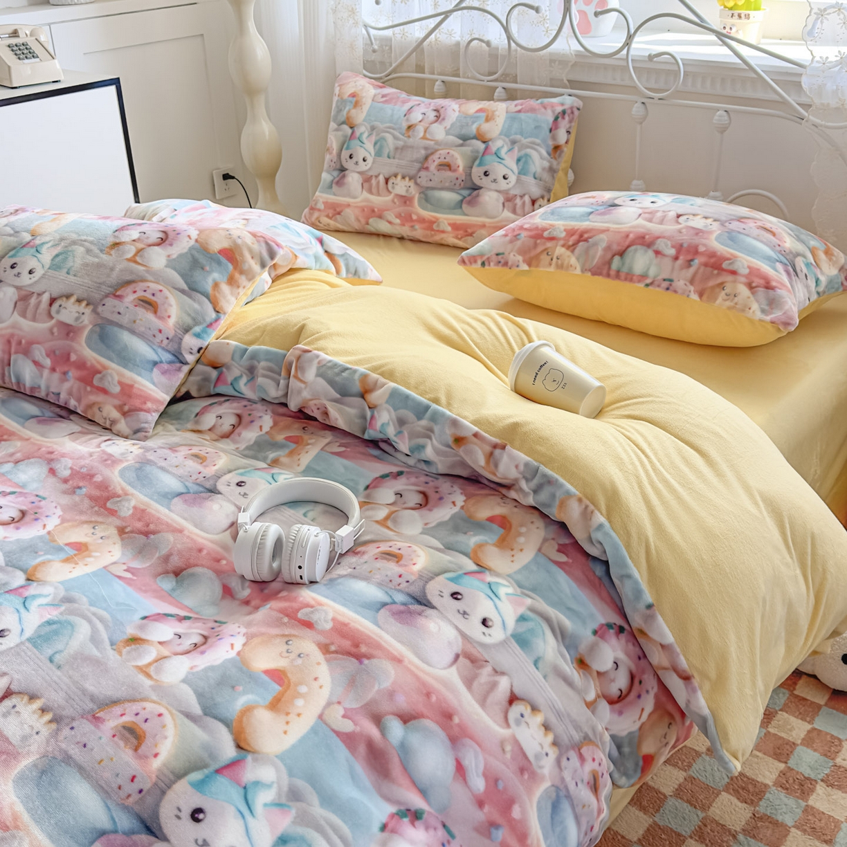 91家纺网 家纺一手货源 找家纺 潮邦创意家居 2025新款5D数码牛奶绒印花系列四件套 甜甜圈