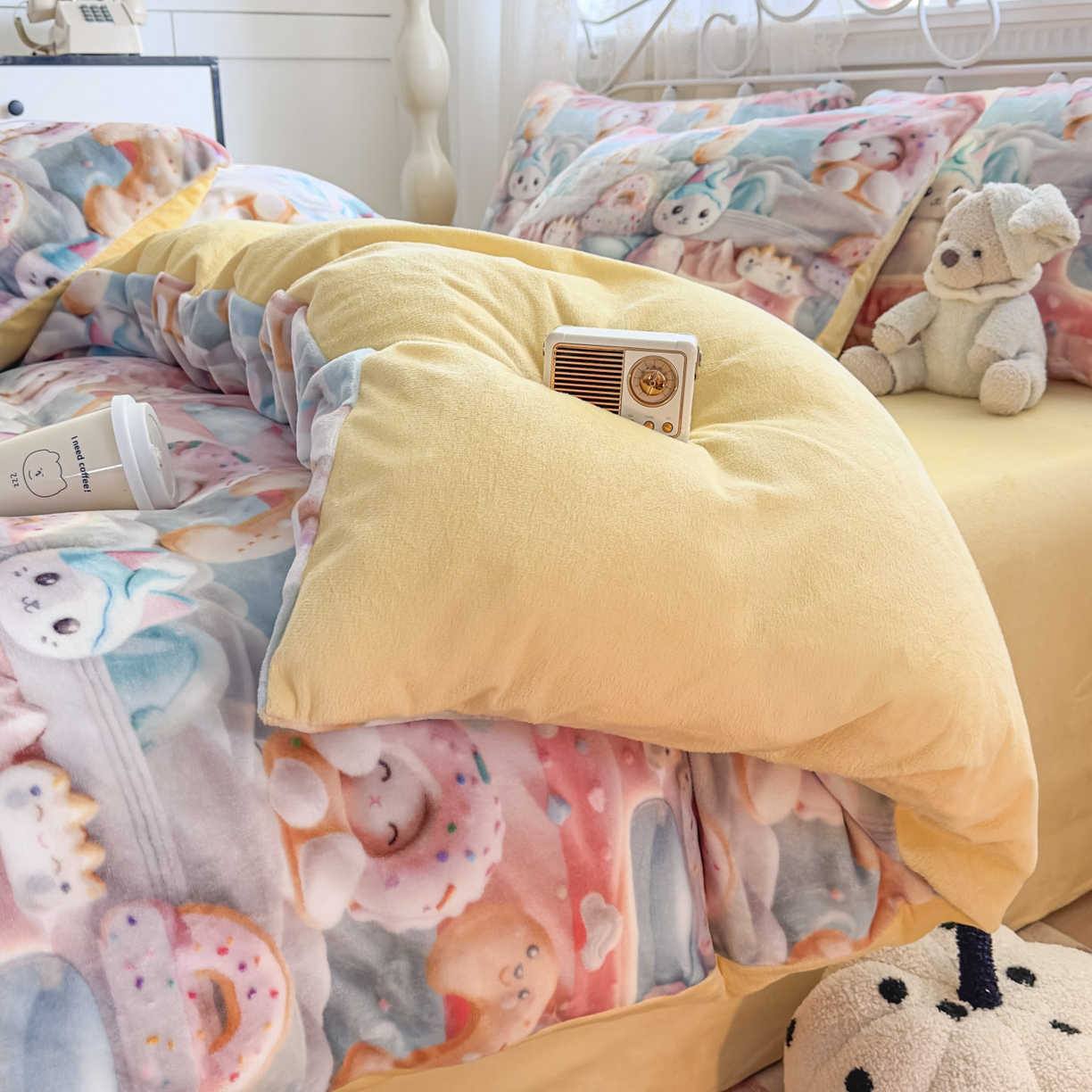 91家纺网 家纺一手货源 找家纺 潮邦创意家居 2025新款5D数码牛奶绒印花系列四件套 甜甜圈