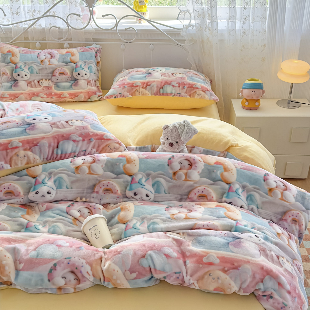 91家纺网 家纺一手货源 找家纺 潮邦创意家居 2025新款5D数码牛奶绒印花系列四件套 甜甜圈