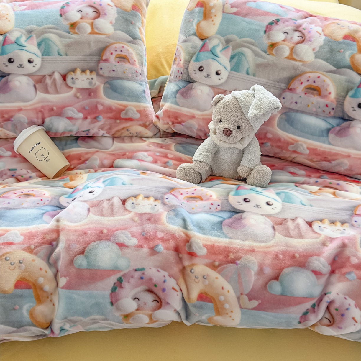 91家纺网 家纺一手货源 找家纺 潮邦创意家居 2025新款5D数码牛奶绒印花系列四件套 甜甜圈