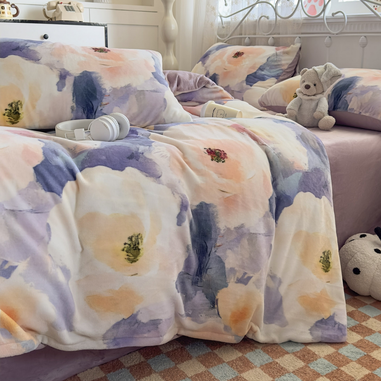 潮邦创意家居 2025新款5D数码牛奶绒印花系列四件套 花蔓