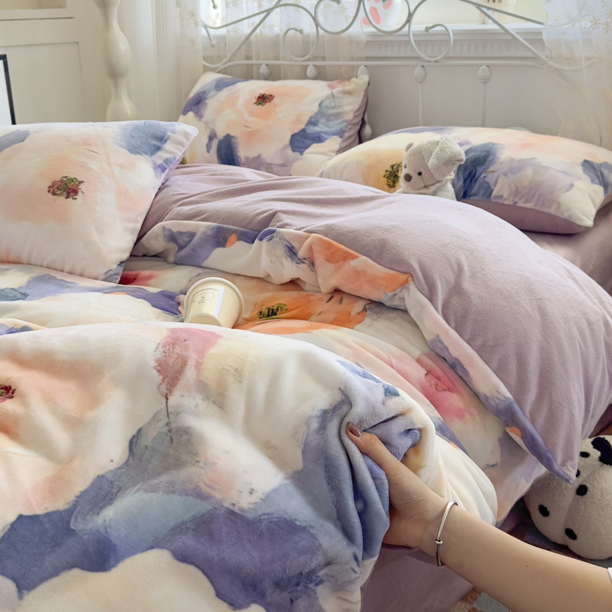 91家纺网 家纺一手货源 找家纺 潮邦创意家居 2025新款5D数码牛奶绒印花系列四件套 花蔓