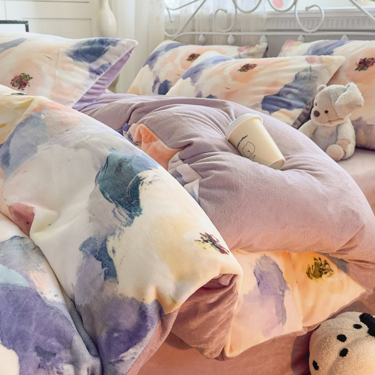 91家纺网 家纺一手货源 找家纺 潮邦创意家居 2025新款5D数码牛奶绒印花系列四件套 花蔓