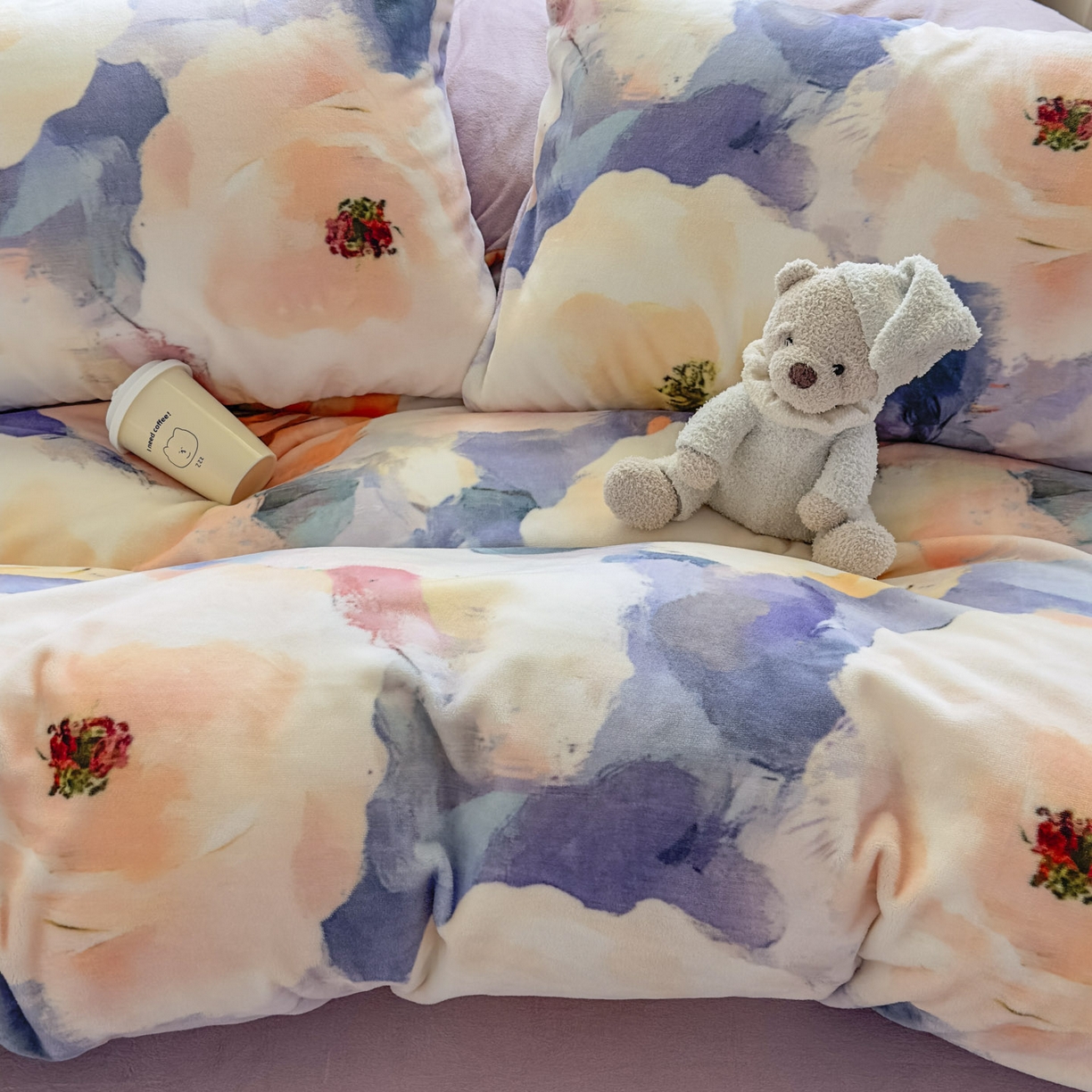 91家纺网 家纺一手货源 找家纺 潮邦创意家居 2025新款5D数码牛奶绒印花系列四件套 花蔓