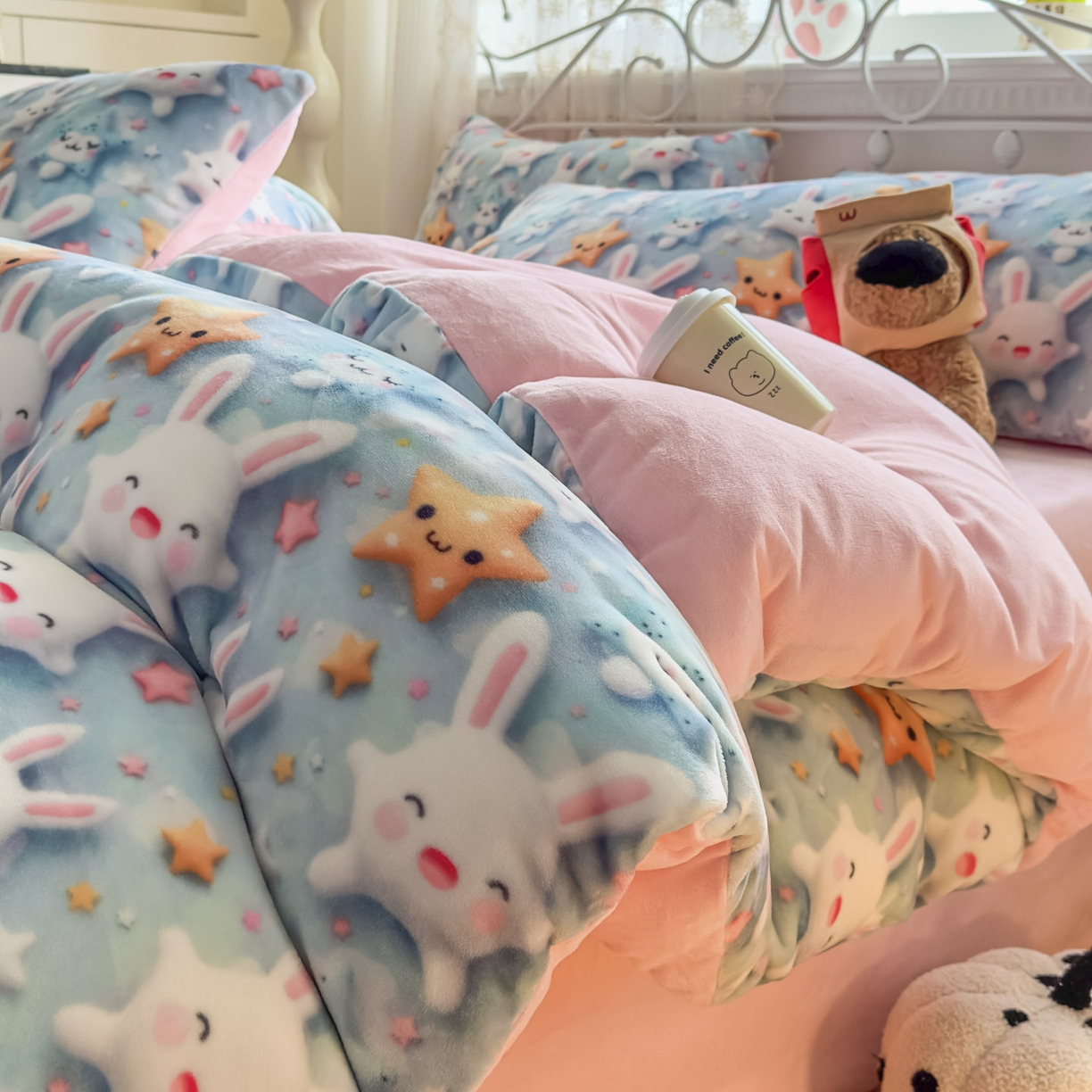 91家纺网 家纺一手货源 找家纺 潮邦创意家居 2025新款5D数码牛奶绒印花系列四件套 巧可