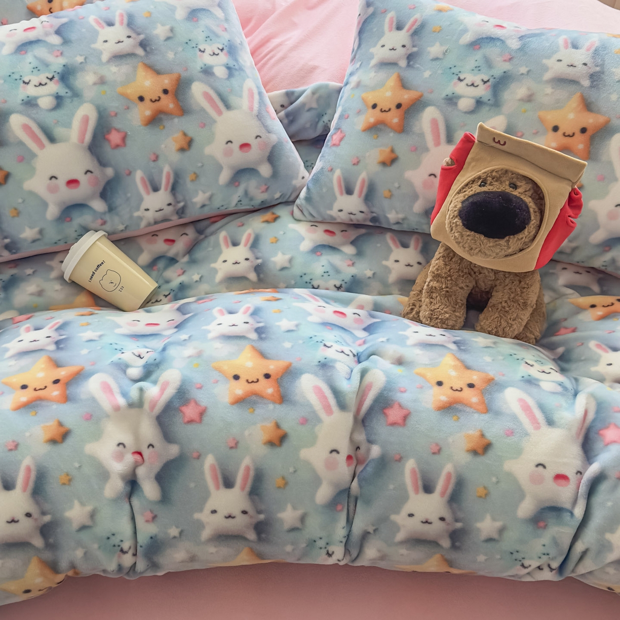 91家纺网 家纺一手货源 找家纺 潮邦创意家居 2025新款5D数码牛奶绒印花系列四件套 巧可