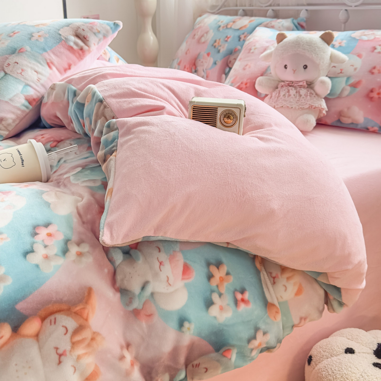 91家纺网 家纺一手货源 找家纺 潮邦创意家居 2025新款5D数码牛奶绒印花系列四件套 糖宝