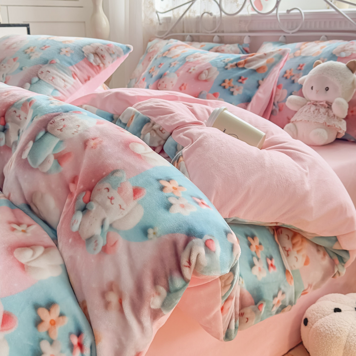 91家纺网 家纺一手货源 找家纺 潮邦创意家居 2025新款5D数码牛奶绒印花系列四件套 糖宝