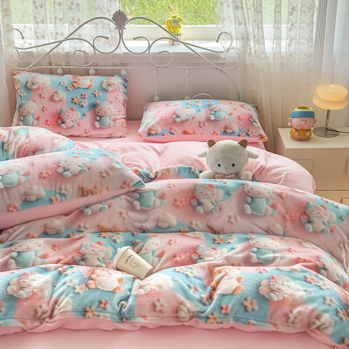 91家纺网 家纺一手货源 找家纺 潮邦创意家居 2025新款5D数码牛奶绒印花系列四件套 糖宝