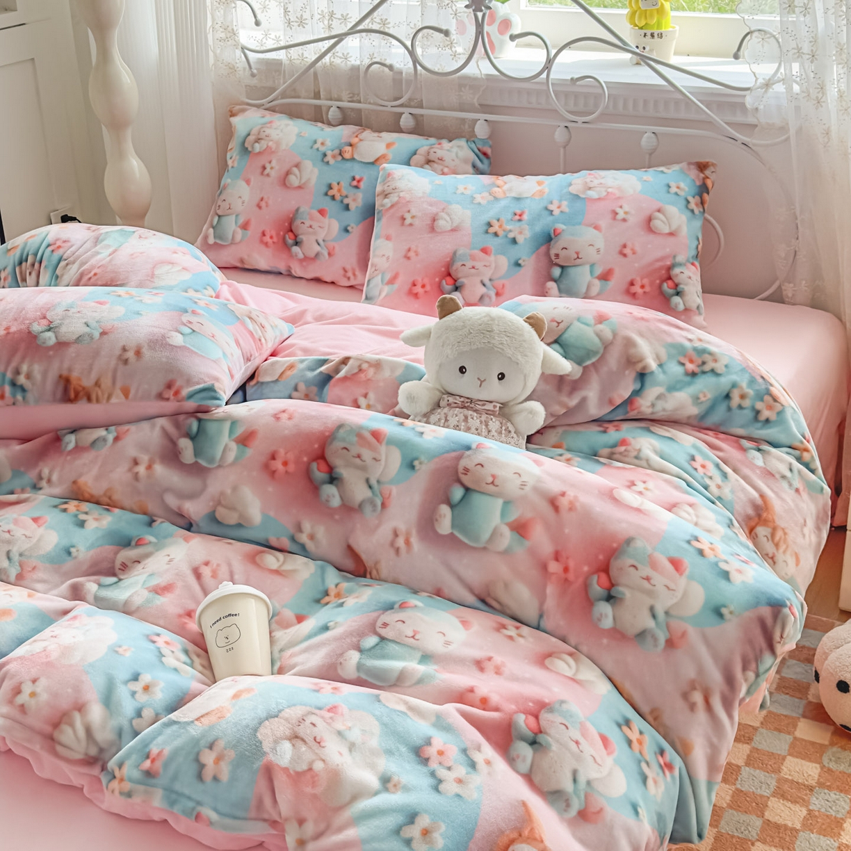 91家纺网 家纺一手货源 找家纺 潮邦创意家居 2025新款5D数码牛奶绒印花系列四件套 糖宝