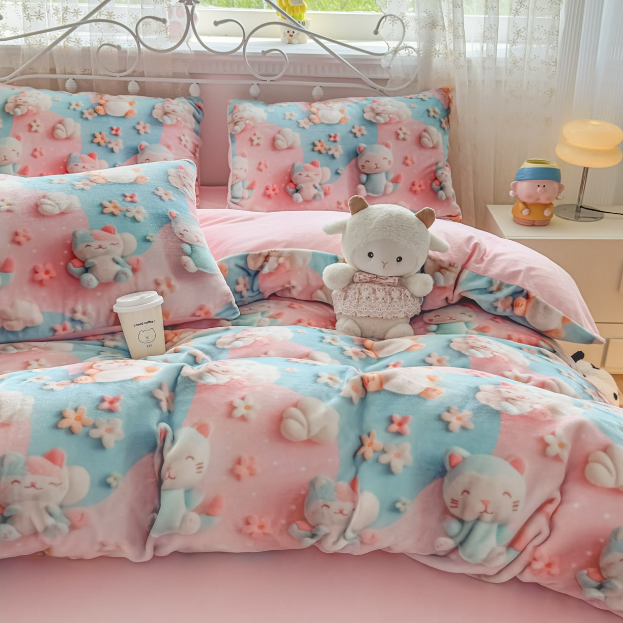 91家纺网 家纺一手货源 找家纺 潮邦创意家居 2025新款5D数码牛奶绒印花系列四件套 糖宝