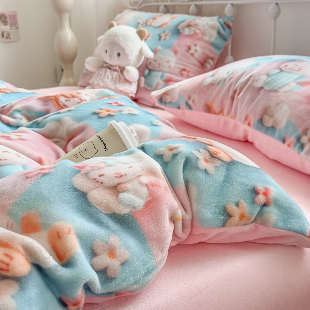 91家纺网 家纺一手货源 找家纺 潮邦创意家居 2025新款5D数码牛奶绒印花系列四件套 糖宝