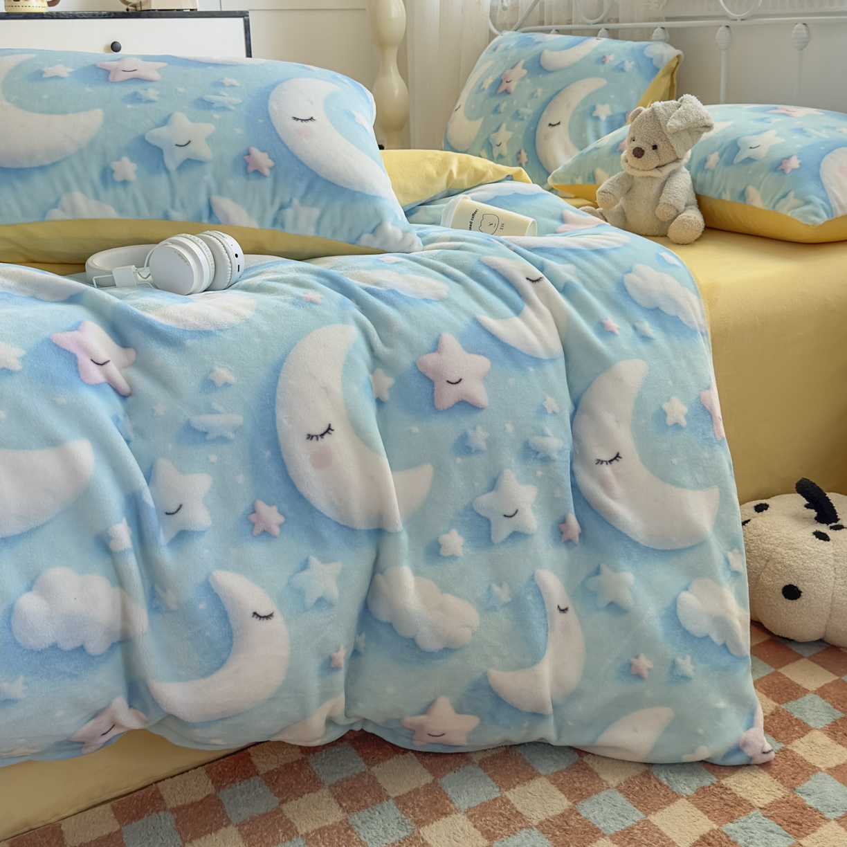 潮邦创意家居 2025新款5D数码牛奶绒印花系列四件套 新月