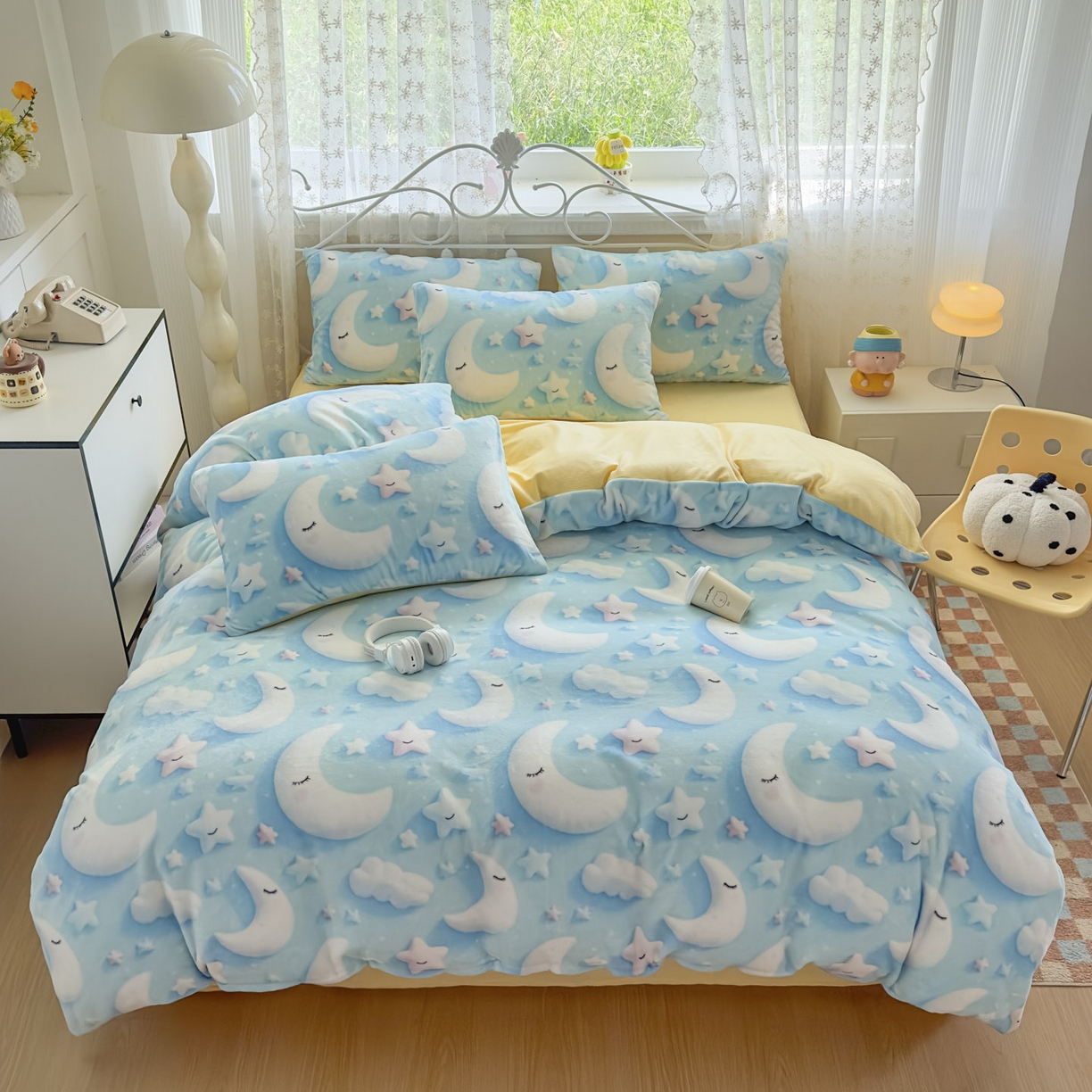 91家纺网 家纺一手货源 找家纺 潮邦创意家居 2025新款5D数码牛奶绒印花系列四件套 新月