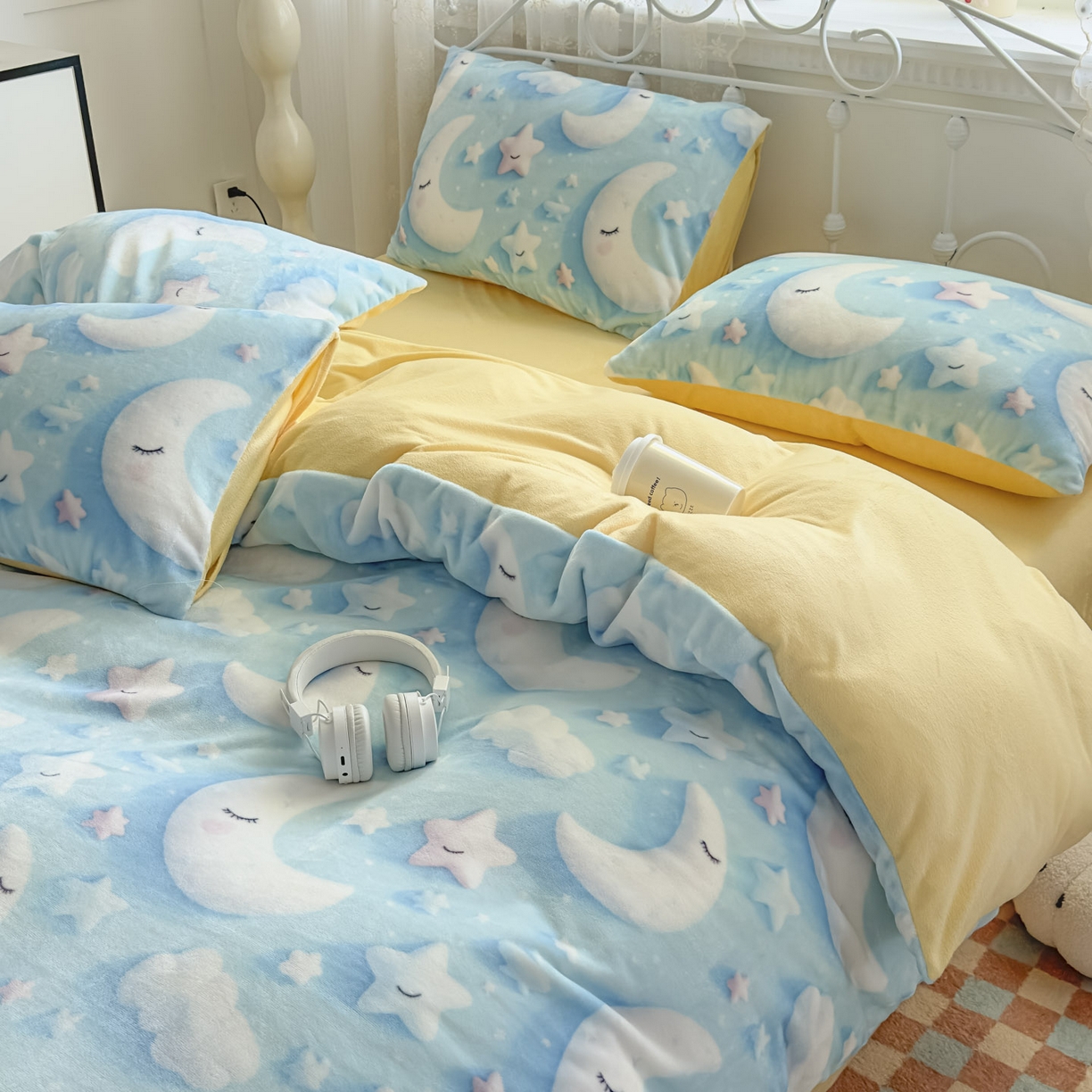 91家纺网 家纺一手货源 找家纺 潮邦创意家居 2025新款5D数码牛奶绒印花系列四件套 新月