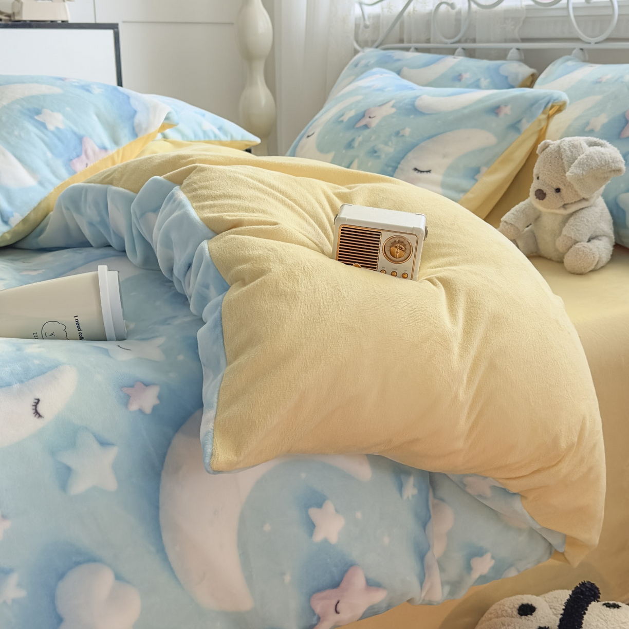 91家纺网 家纺一手货源 找家纺 潮邦创意家居 2025新款5D数码牛奶绒印花系列四件套 新月