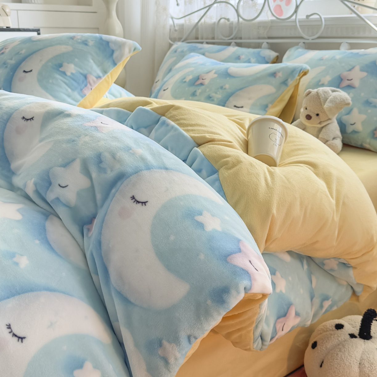 91家纺网 家纺一手货源 找家纺 潮邦创意家居 2025新款5D数码牛奶绒印花系列四件套 新月