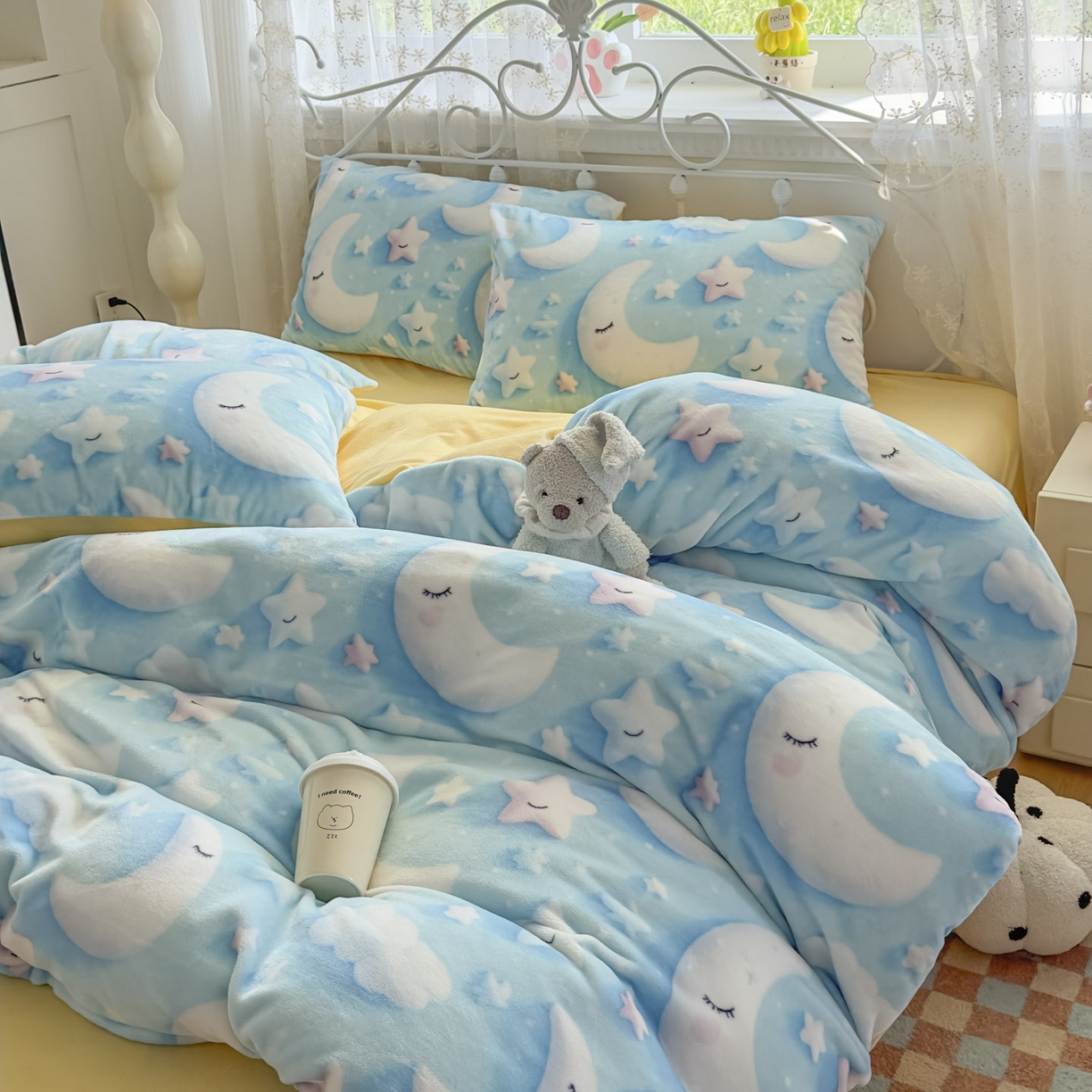 91家纺网 家纺一手货源 找家纺 潮邦创意家居 2025新款5D数码牛奶绒印花系列四件套 新月