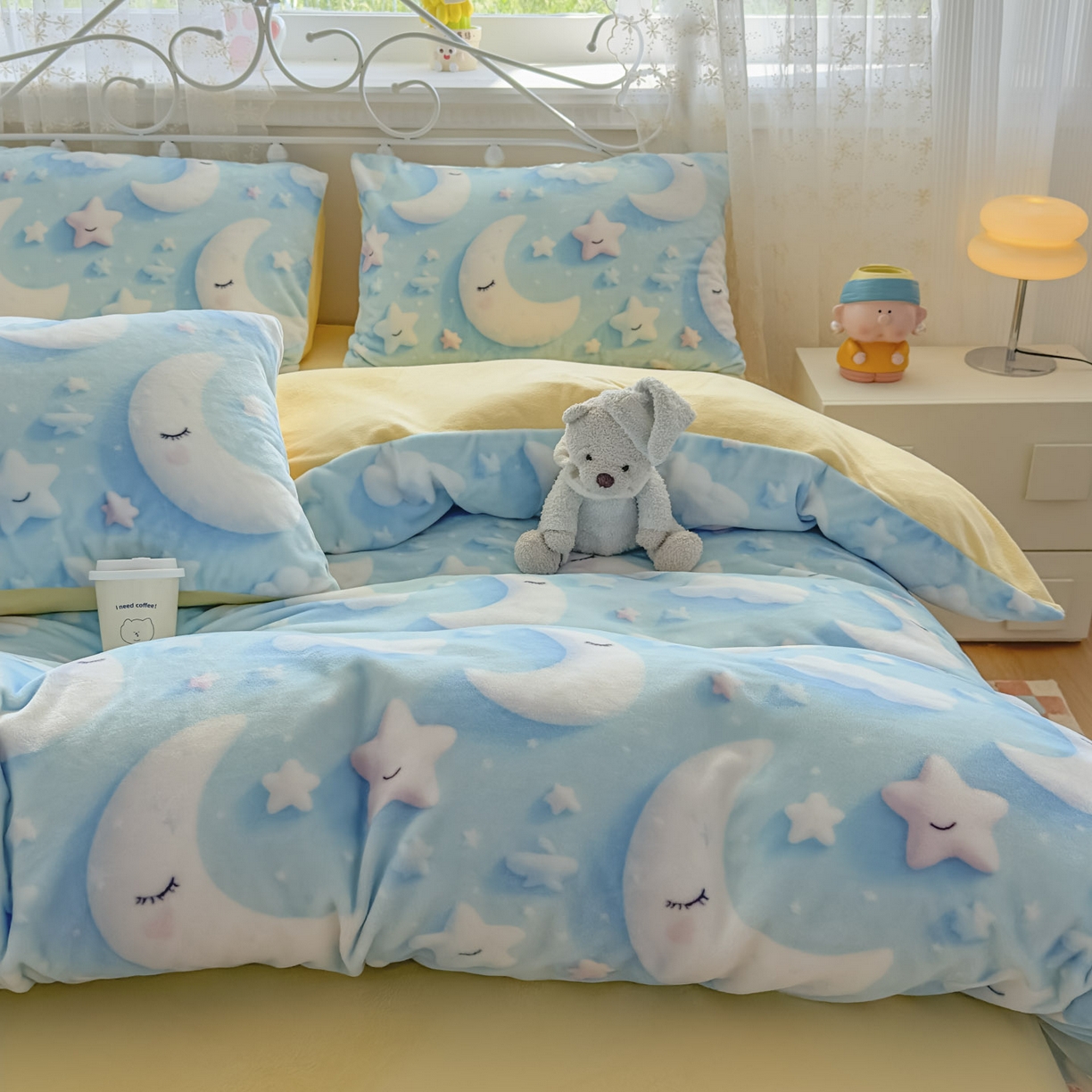 91家纺网 家纺一手货源 找家纺 潮邦创意家居 2025新款5D数码牛奶绒印花系列四件套 新月