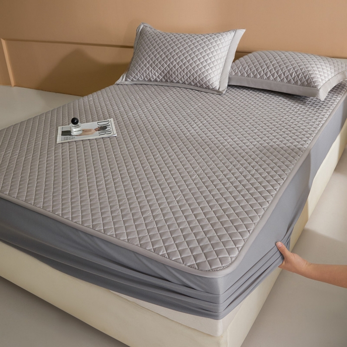 91家纺网 家纺一手货源 找家纺 （总）由有家居 2025新品60S全棉长绒棉绗缝夹棉大豆纤维床垫床褥平铺款床笠款三件套