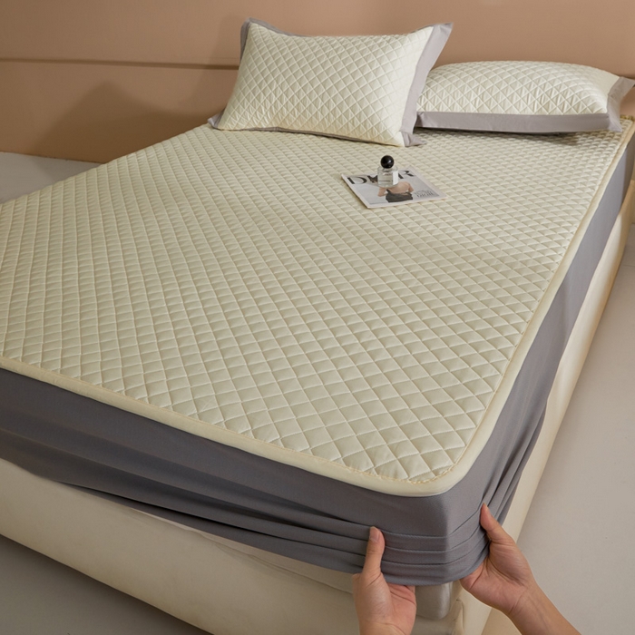 91家纺网 家纺一手货源 找家纺 （总）由有家居 2025新品60S全棉长绒棉绗缝夹棉大豆纤维床垫床褥平铺款床笠款三件套