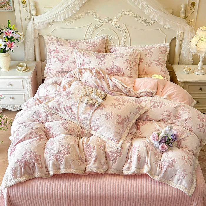 91家纺网 家纺一手货源 找家纺 （总）芷卧 2025新款韩版立体雕花牛奶绒夹棉床盖款四件套