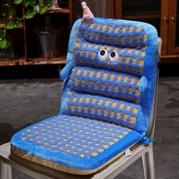 91家纺网 家纺一手货源 找家纺 仟亿莱 2025新款小怪兽羊羔绒横条连体坐垫 横条蓝格小怪兽