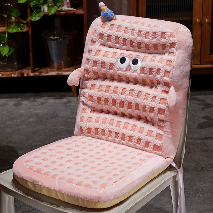 仟亿莱 2025新款小怪兽羊羔绒横条连体坐垫 横条粉格小怪兽