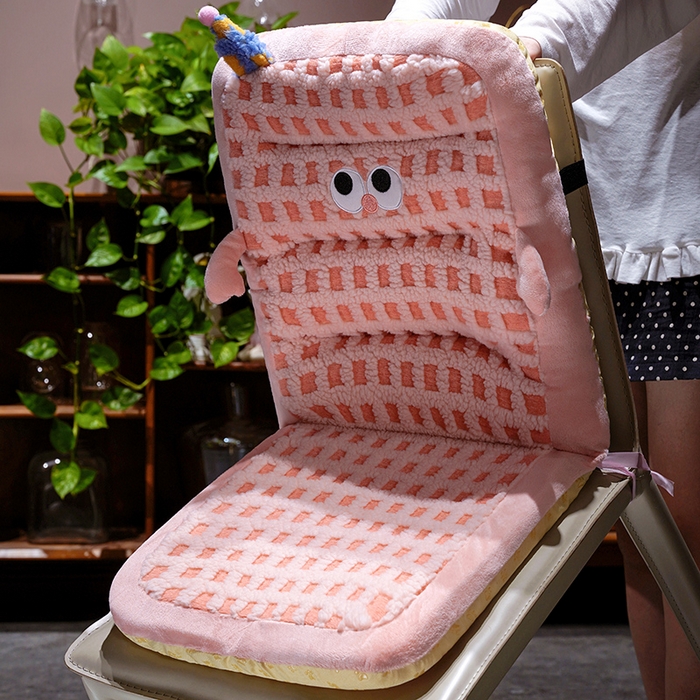 91家纺网 家纺一手货源 找家纺 仟亿莱 2025新款小怪兽羊羔绒横条连体坐垫 横条粉格小怪兽