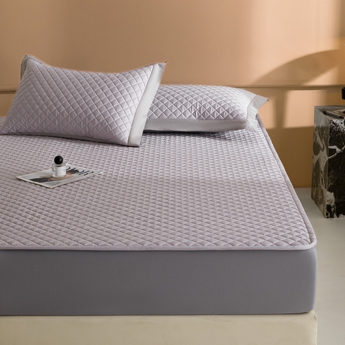 91家纺网 家纺一手货源 找家纺 由有家居 2025新品60S全棉长绒棉绗缝夹棉大豆纤维床垫床褥平铺款床笠款三件套 床笠-莫奈紫