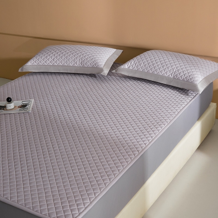 91家纺网 家纺一手货源 找家纺 由有家居 2025新品60S全棉长绒棉绗缝夹棉大豆纤维床垫床褥平铺款床笠款三件套 床笠-莫奈紫