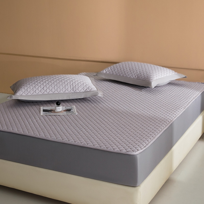 91家纺网 家纺一手货源 找家纺 由有家居 2025新品60S全棉长绒棉绗缝夹棉大豆纤维床垫床褥平铺款床笠款三件套 床笠-莫奈紫