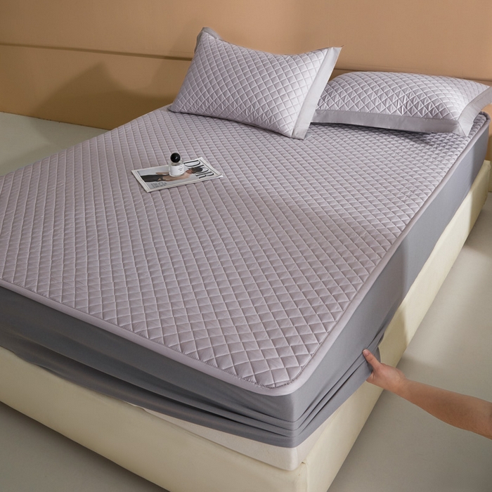 91家纺网 家纺一手货源 找家纺 由有家居 2025新品60S全棉长绒棉绗缝夹棉大豆纤维床垫床褥平铺款床笠款三件套 床笠-莫奈紫