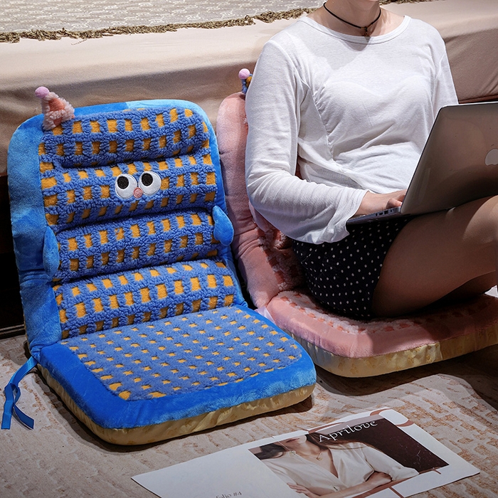 91家纺网 家纺一手货源 找家纺 仟亿莱 2025新款小怪兽羊羔绒横条连体坐垫 横条蓝格小怪兽