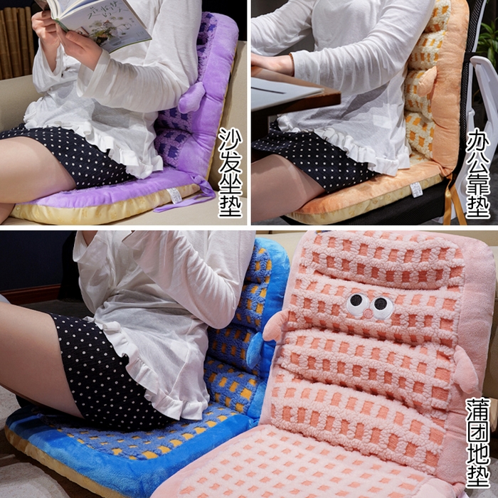 91家纺网 家纺一手货源 找家纺 仟亿莱 2025新款小怪兽羊羔绒横条连体坐垫 横条紫格小怪兽