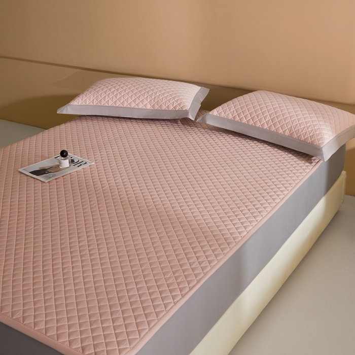 91家纺网 家纺一手货源 找家纺 由有家居 2025新品60S全棉长绒棉绗缝夹棉大豆纤维床垫床褥平铺款床笠款三件套 床笠-樱花粉