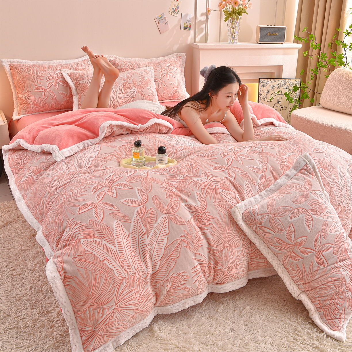 91家纺网 家纺一手货源 找家纺 （总）董成龙家纺 2025新款直播爆款牛奶绒四件套雕花压线款法莱绒四件套11