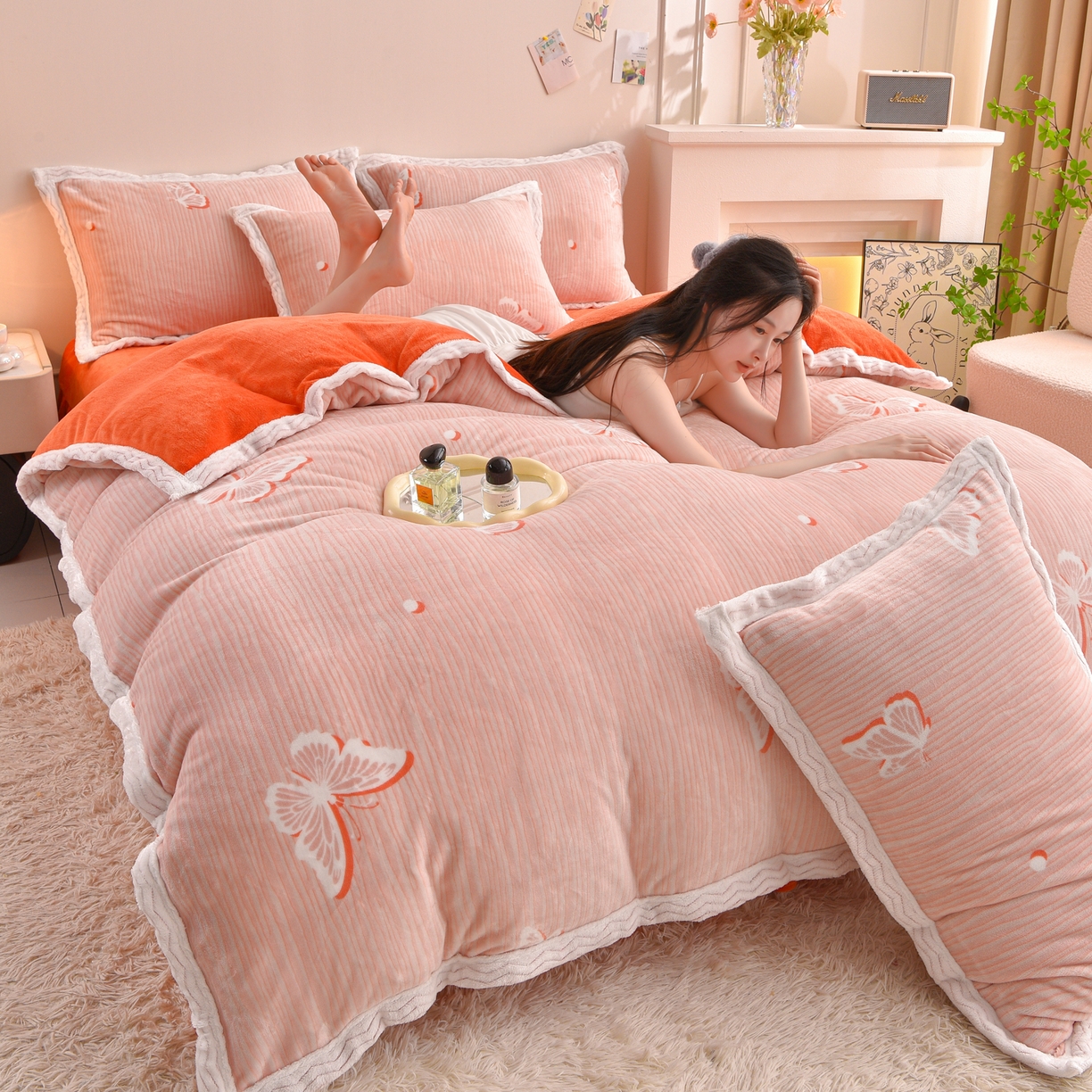 91家纺网 家纺一手货源 找家纺 （总）董成龙家纺 2025新款直播爆款牛奶绒四件套雕花压线款法莱绒四件套11