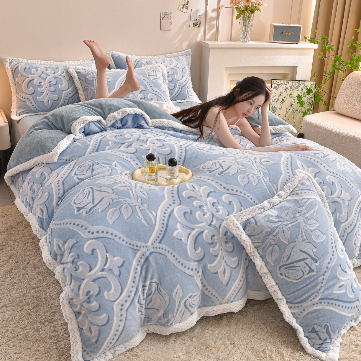 91家纺网 家纺一手货源 找家纺 （总）董成龙家纺 2025新款直播爆款牛奶绒四件套雕花压线款法莱绒四件套11