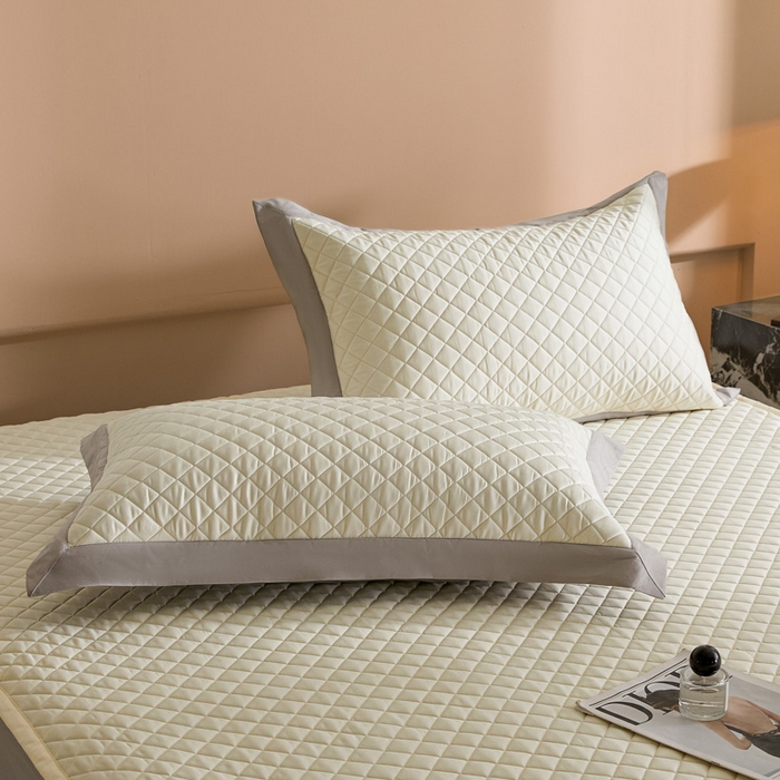 91家纺网 家纺一手货源 找家纺 由有家居 2025新品60S全棉长绒棉绗缝夹棉大豆纤维床垫床褥平铺款床笠款三件套 平铺-奶油米