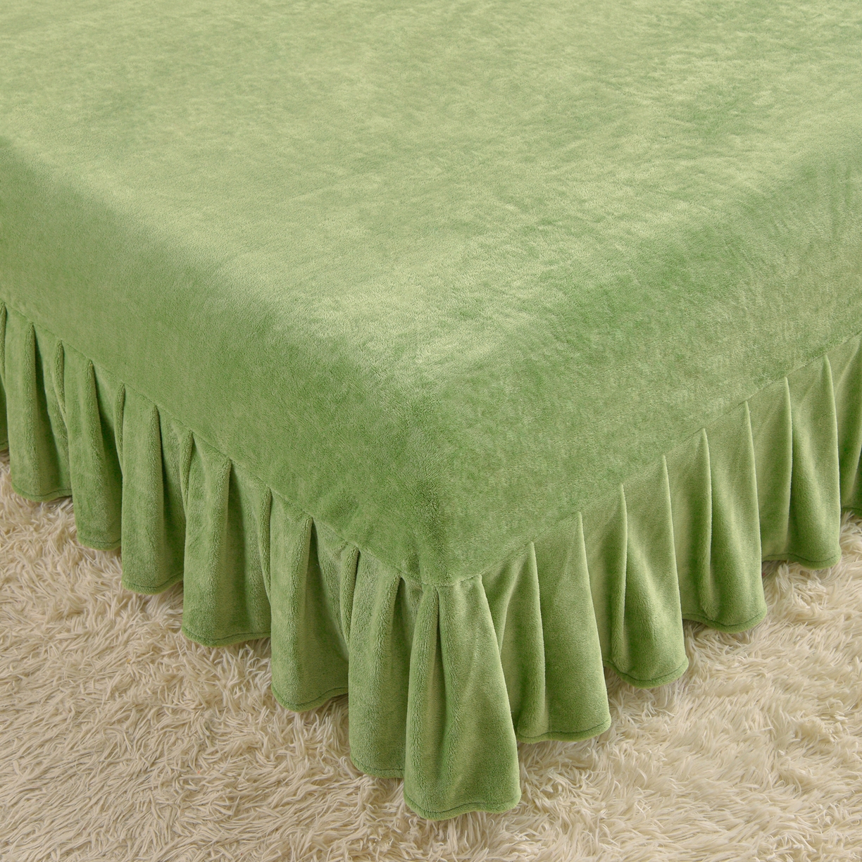 91家纺网 家纺一手货源 找家纺 董成龙家纺 2025新款直播爆款牛奶绒四件套雕花压线款法莱绒四件套11 初语-富贵绿