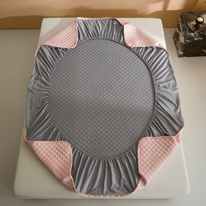 91家纺网 家纺一手货源 找家纺 由有家居 2025新品60S全棉长绒棉绗缝夹棉大豆纤维床垫床褥平铺款床笠款三件套 平铺-樱花粉