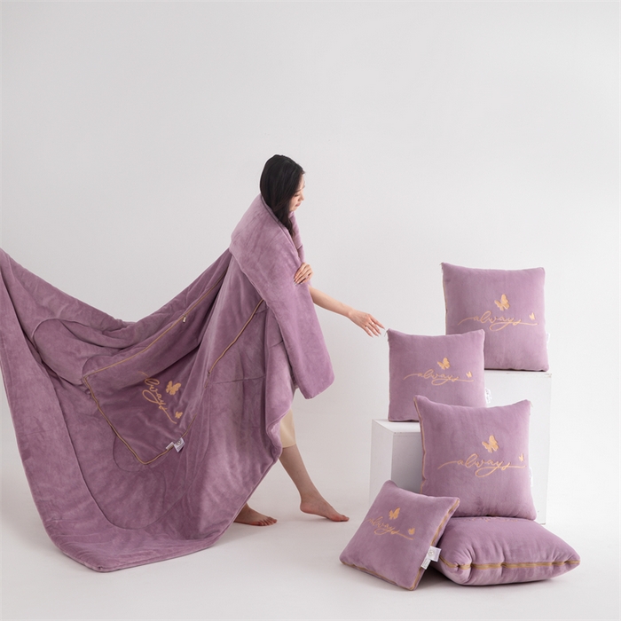 91家纺网 家纺一手货源 找家纺 照世家纺 2025新款蝶影相随牛奶绒多功能抱枕被（控价：不能低于以下：小79，中号99，大139，加大169，超大219.低于零售价的链接，一经发现直接投诉下架，感谢大家的支持） 蝶影相随-紫色
