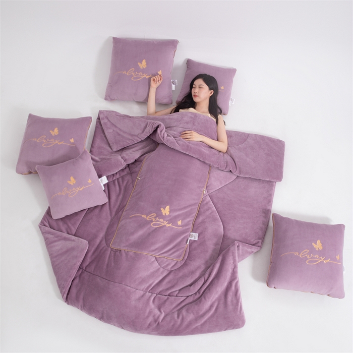 91家纺网 家纺一手货源 找家纺 照世家纺 2025新款蝶影相随牛奶绒多功能抱枕被（控价：不能低于以下：小79，中号99，大139，加大169，超大219.低于零售价的链接，一经发现直接投诉下架，感谢大家的支持） 蝶影相随-紫色