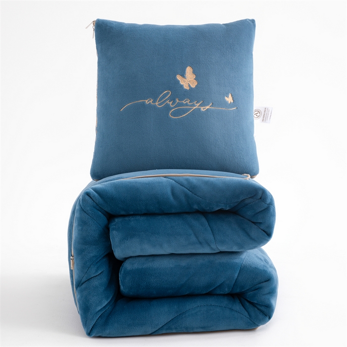 照世家纺 2025新款蝶影相随牛奶绒多功能抱枕被（控价：不能低于以下：小79，中号99，大139，加大169，超大219.低于零售价的链接，一经发现直接投诉下架，感谢大家的支持） 蝶影相随-海蓝