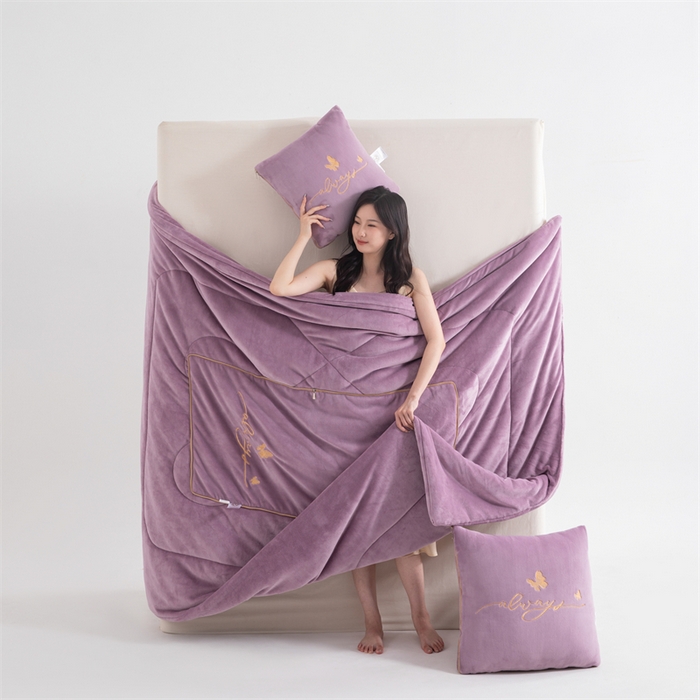 91家纺网 家纺一手货源 找家纺 照世家纺 2025新款蝶影相随牛奶绒多功能抱枕被（控价：不能低于以下：小79，中号99，大139，加大169，超大219.低于零售价的链接，一经发现直接投诉下架，感谢大家的支持） 蝶影相随-紫色